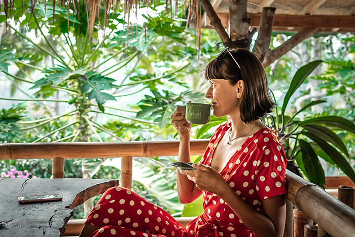 Coffee farmer enjoying a cup